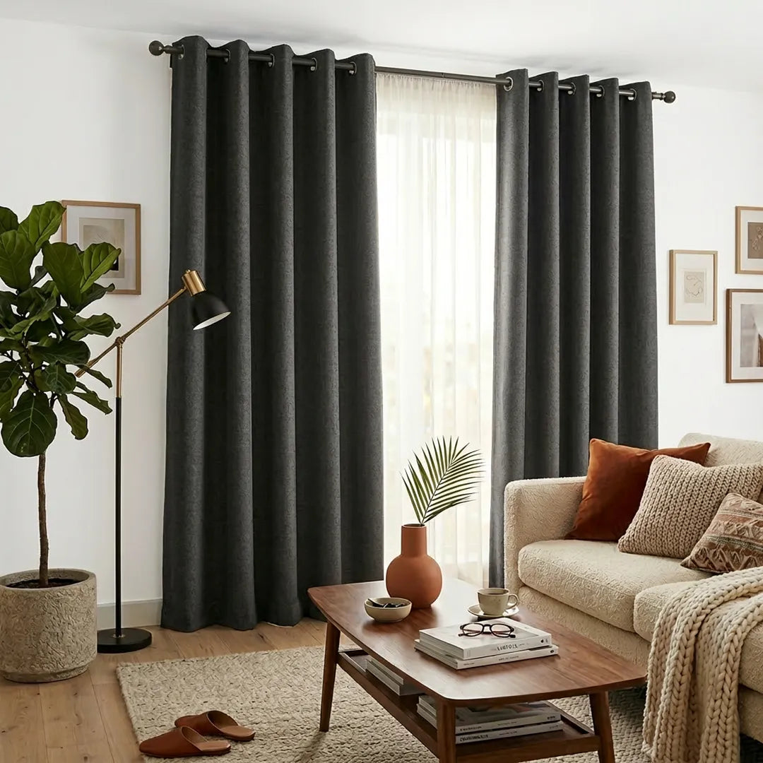 Rideaux occultants en lin Maison Rideau dans un bel appartement de couleur gris foncé